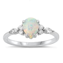 CHOOSE YOUR COLOR White CZ White Simulated Opal Ring .925 Sterling Silver Band Female Size 8