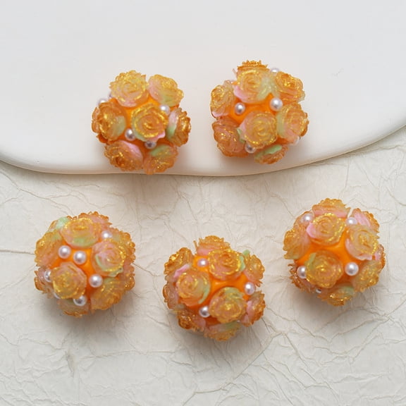 Zhuge 12Pcs 20mm Colorful Rose Flower Ball Beads, Diamond Accent Polymer Clay Craft Beads for Beadable Pens & Jewelry, Orange