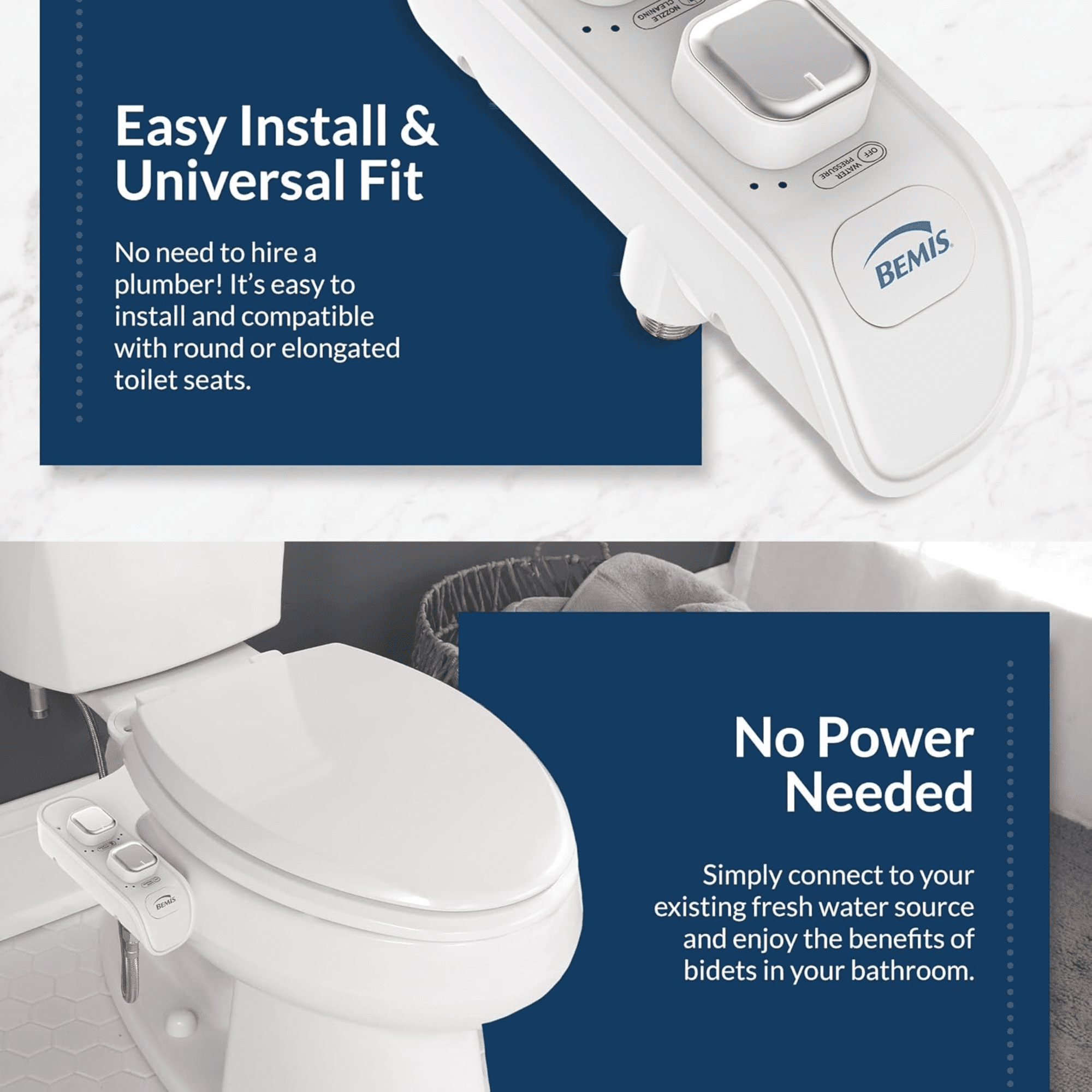 Bemis WS100 Wellspring Bidet Attachment, Fresh Water Spray, Non Electric, Easy to Install, White Toilet Seat