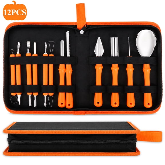 Topsome Halloween Pumpkin Carving Kit, 12 Pcs Professional Heavy Duty Pumpkin Carving Set, Stainless Steel Double-side Sculpting Tool for Halloween Decoration Jack-O-Lanterns