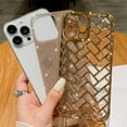thumbnail image 2 of Compatible with iPhone 14 Pro Max Case 6.7 Inch, Elegant 3D Woven Pattern Plating Bling Phone Case, Sparkle Grid Printed case for Women Girls Soft Silicone Protective Back Cover-Gold, 2 of 9