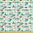 thumbnail image 2 of Ambesonne Nautical Fabric by the Yard Upholstery, Graphic Fish Motifs Design, 5 Yards, Pale Petrol Blue Red, 2 of 5