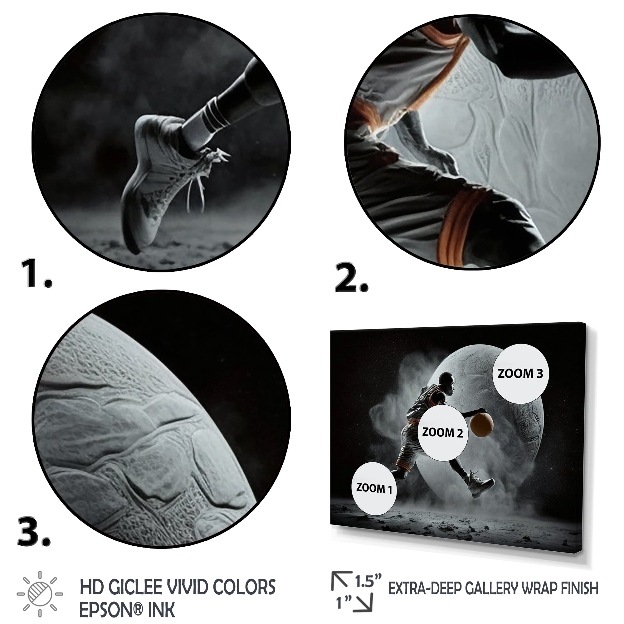 Designart Basket Ball On The Moon Canvas Wall Art