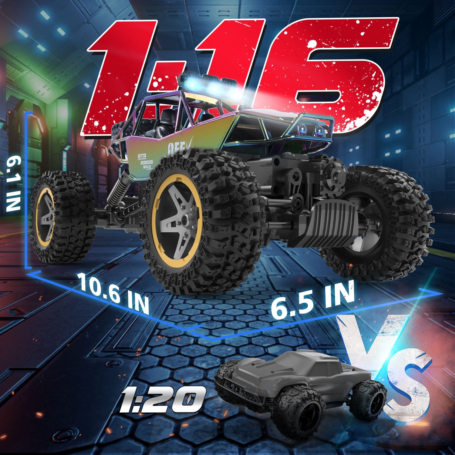 JoyStone 4WD RC Cars, 1:16 Off Road Monster Truck with LED Headlight Rock Crawler, 2 Batteries for 70+ Min Play, Gift Toys for Girls Kids Boys (Green & Purple)