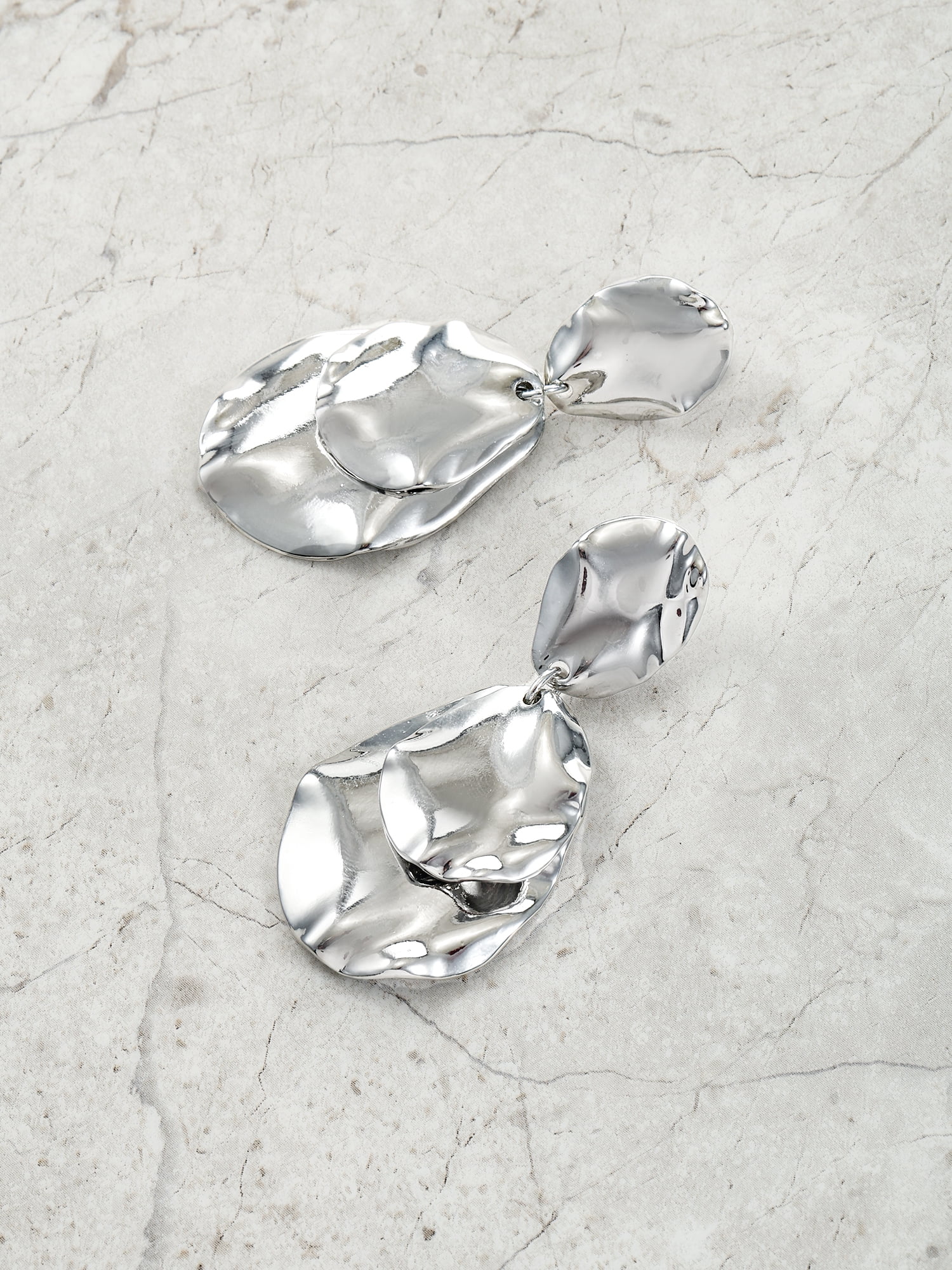 Time and Tru Silvertone Melted Metal Drop Earring, 1 Pair