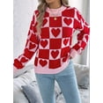 thumbnail image 4 of Womens Mock Neck Sweater Long Sleeve Block Cute Heart Knit Fall Winter Tops Ribbed Knit Pullover Sweaters Red L, 4 of 9