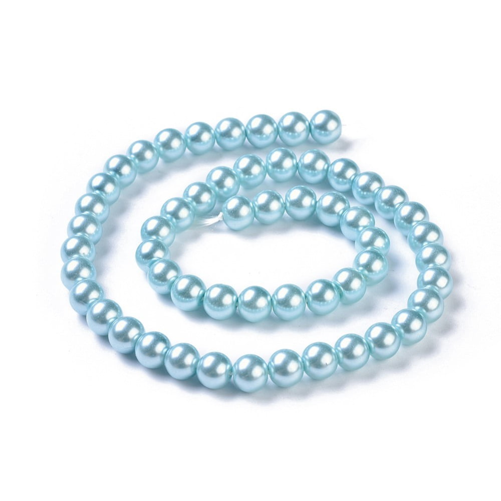 Eco-Friendly Dyed Glass Pearl Round Beads Strands Grade A Cotton Cord Threaded Aqua 8mm Hole: 0.7~1.1mm about 52pcs/strand 15 inch
