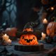thumbnail image 5 of Adorno de Resina para Halloween, con Sombrero de Bruja, Figura de Calabaza, Decoración Festiva, Exhibición de Mesa, Midiendo 7x7x6.3 cm, para Decoración de Temporada en Interiores., 5 of 6