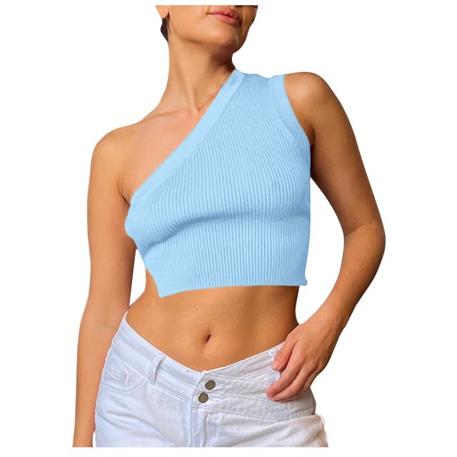 Dagugfen Off the Shoulder Tops for Women Ribbed Knit Sleeveless Fitted Adjustable Belt Going out Tops