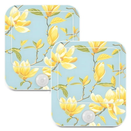 

Yellow Magnolia Flower LED Motion Sensor Night Light 2 Pcs Plug-in Wall Lamp Dusk-to-Dawn for Bedroom Hallway Bathroom Kitchen Decor