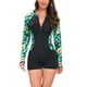 thumbnail image 2 of Traje de baño de una pieza para mujer, conjunto de bikini para mujer, moda femenina multicolor, estampado de hojas y flores, manga larga, cremallera, traje de baño de una pieza para mujer, 2 of 7
