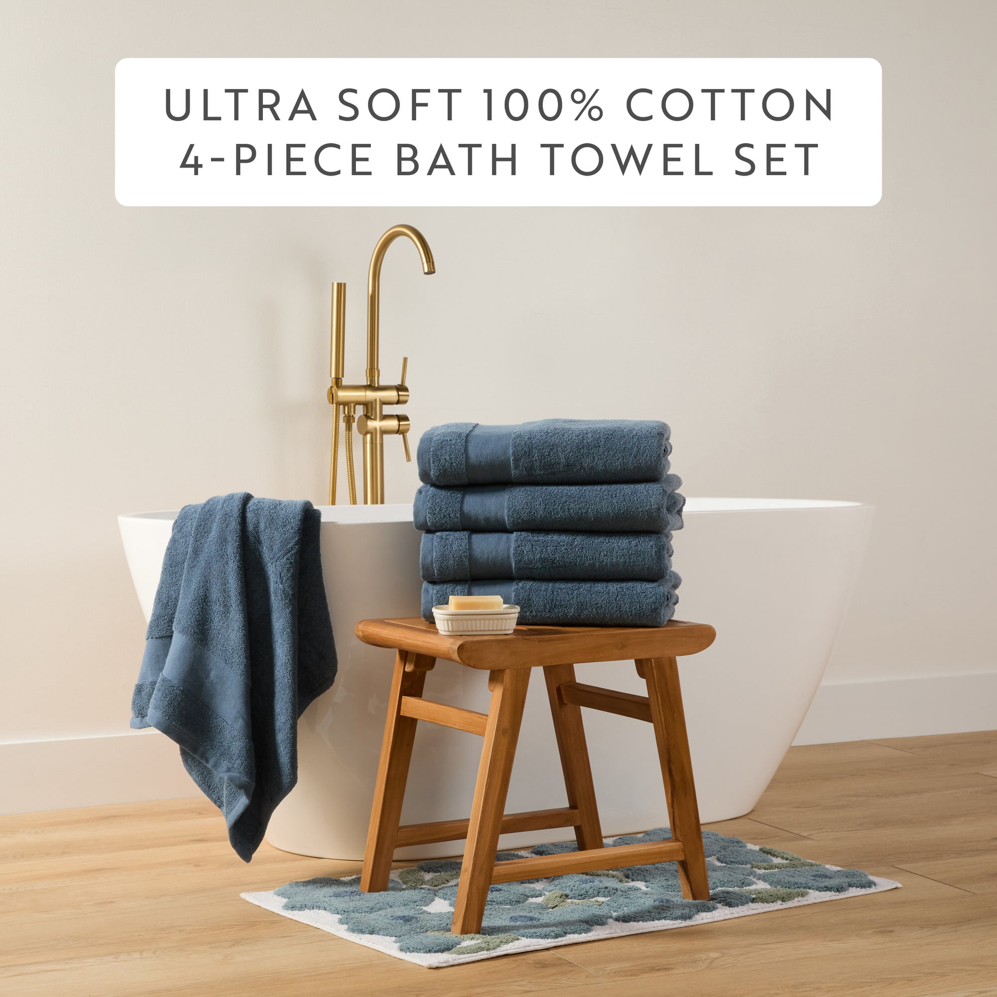 Luxury Hotel 4-Piece Bath Towel Set in Navy - Soft and Absorbent for Quick Drying by Comfort Canopy