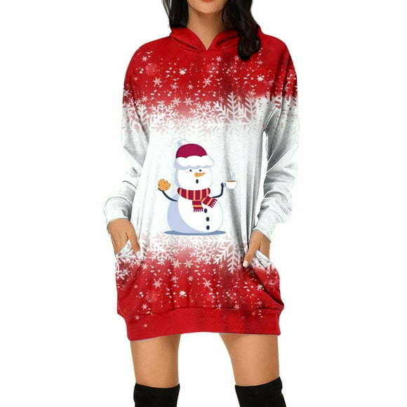 WILLBEST hoodies for women Women's Christmas Snowman Printed Long Sleeve Hoodie Sweatshirt with Pocket Hooded Dress Pullover Sweatshirt ranch vest