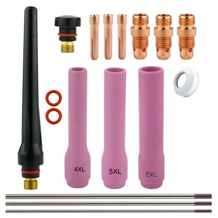 

Consumables Kit for 17-18-26 Series TIG Torches with Stubby Set-Up - X-Long Nozzle - Sizes: 1/16 3/32 and 1/8 with Tungstens (Model: AK-4-STUBXL-T)