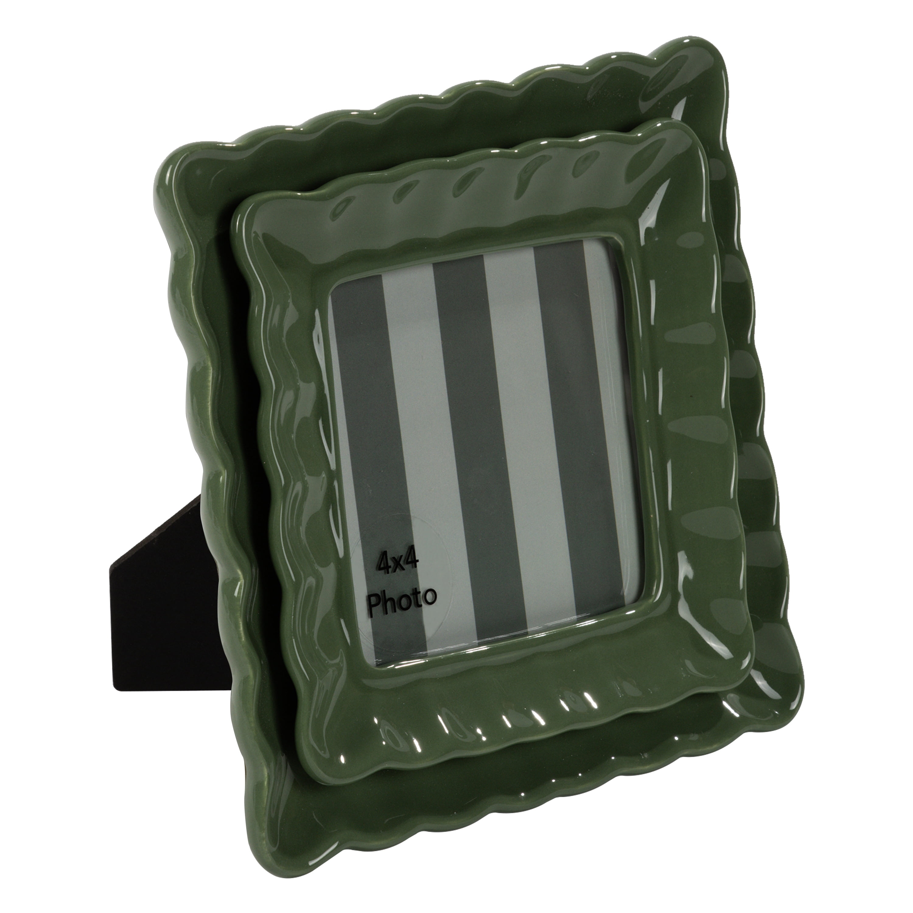 Sterling & Noble Home – 4x4 Picture Frame – Double Ruffle Green Ceramic Tabletop Photo Frame