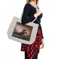 thumbnail image 2 of Japanese Shopping Bag, Reflection of Samurai Practicing Sunset Background Free from Death Concept, Eco-Friendly Reusable Bag for Groceries Beach and More, 15.5" X 14.5", Cream, by Ambesonne, 2 of 2