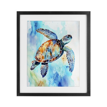 Stupell Industries Watercolor Style Sea Turtle Black Framed Print Under Glass design by LSR Creative Studio, 16 x 13