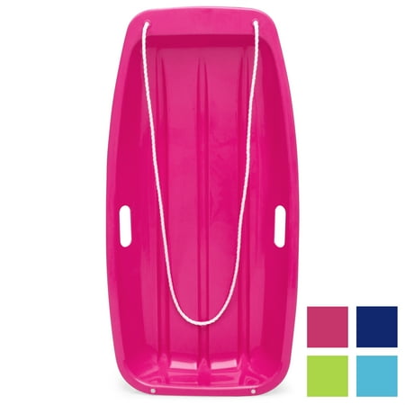 Best Choice Products 35in Kids Outdoor Plastic Sport Toboggan Winter Snow Slider Utility Sled Board Toy w/ Pull Rope, 2 Handles - Pink