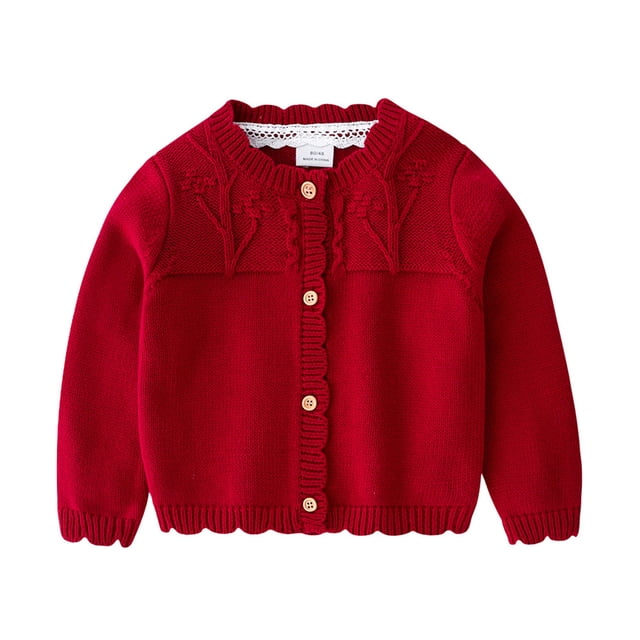RKSTN Girls Cardigan Stylish Button Up Solid Color Long Sleeve Crew Neck Versatile Loose Knit Sweaters Coat Top Fall Winter Style 3 Months-3 Years