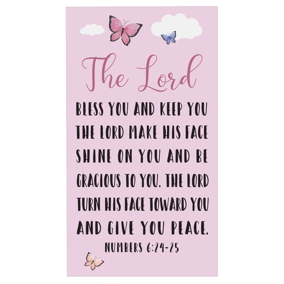 LifeSong Milestones Baptism Girls Nursery Blessing Sign Decor Wall Plaque 8.5x16 - The Lord Bless (Pink)