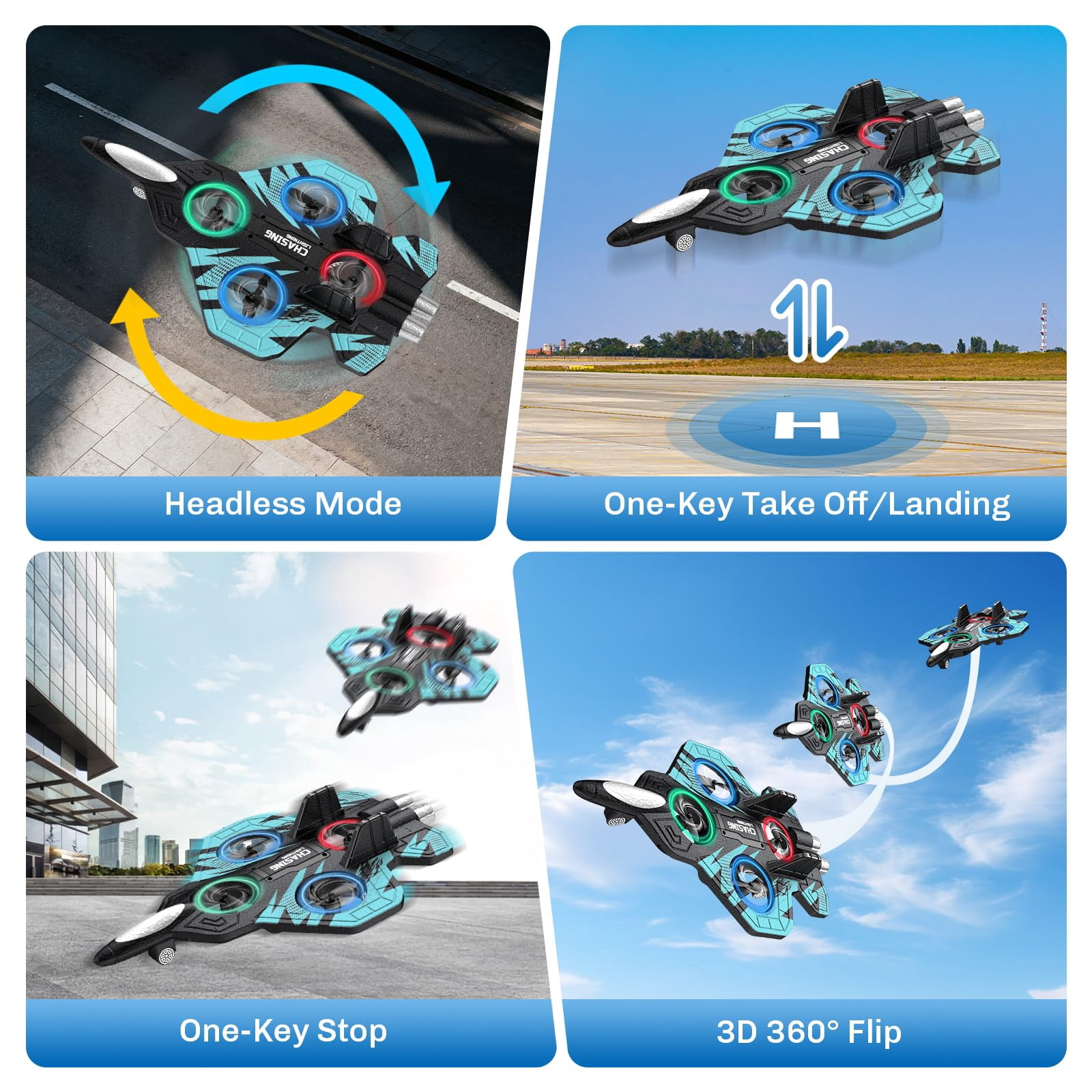 JoyStone Foam RC Airplane for Kids, Remote Control Fighter Jet with LED Lights, Headless Mode and Altitude Hold, 2.4GHz RC Plane for Beginners, Gift for Boys Girls Adults