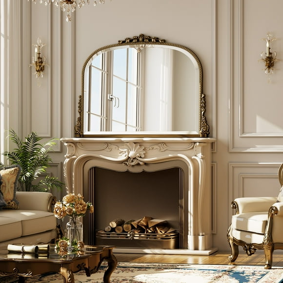 BEAUTYPEAK 36"x 27"Arched Bathrom Mirror Wall Mounted Mirror with Antique Frame, Antique Bronze