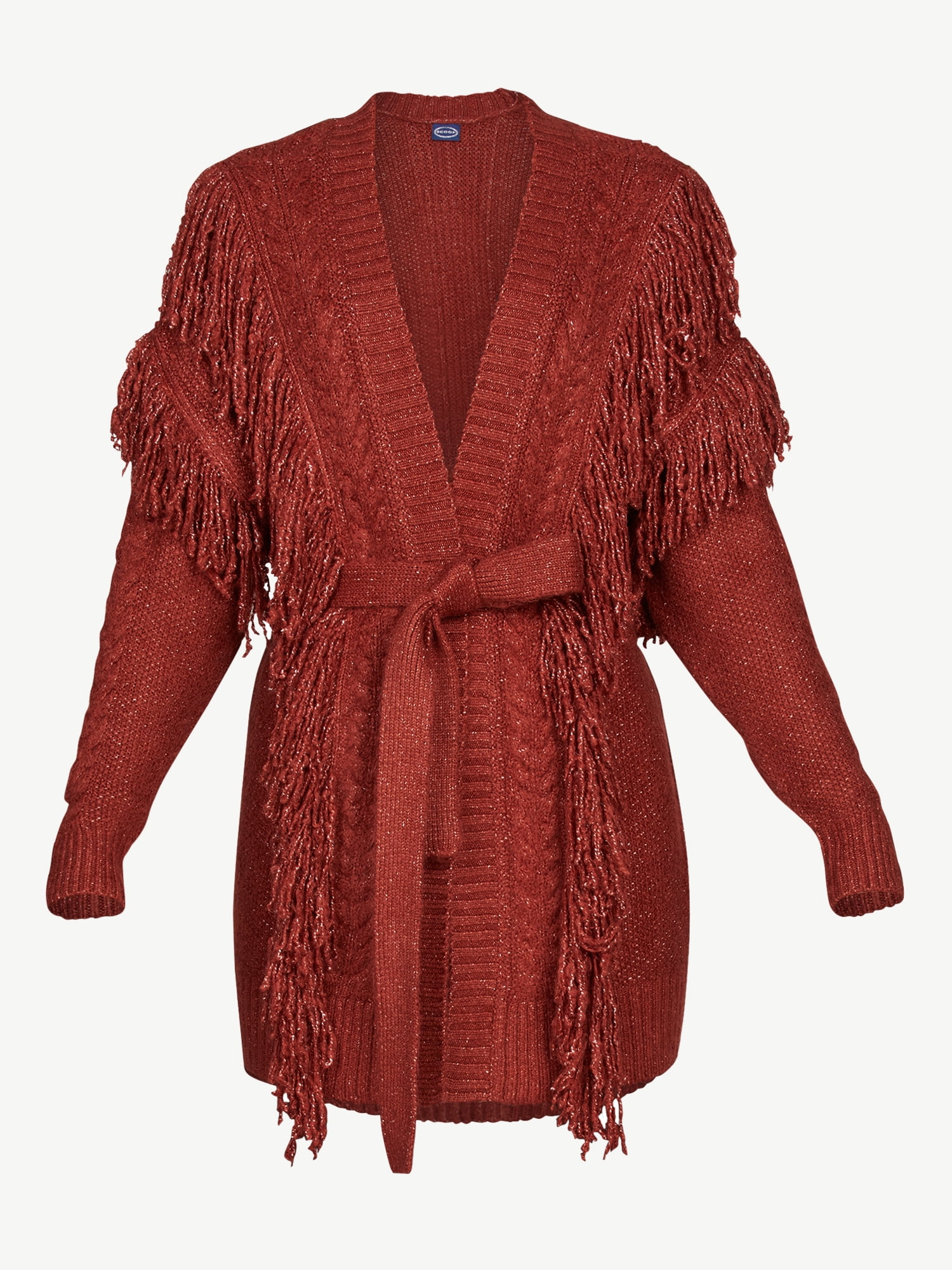 Scoop Women's Fringe Cardigan Sweater with Belt
