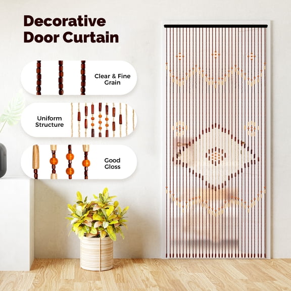 31 Line Chocolate Color Bead Curtain, String Door Curtains Beaded Wooden Curtain For Home Doorways, Windows