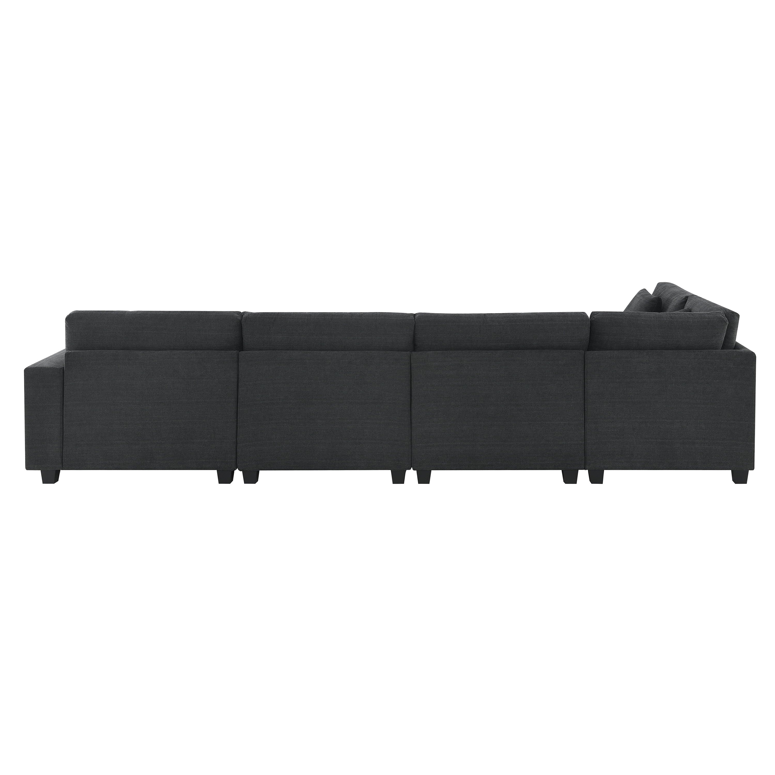 MAYEERTY 128x67" U-Shaped Sectional Sofa - 6-Seat Chenille Couch with Ottoman/Armrest Storage/Cup Holders/USB, Wide Seat for Living Room/Apartment, 2 Colors