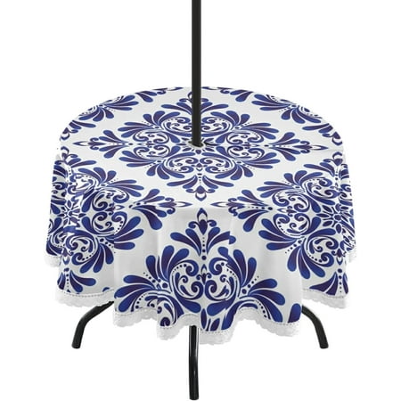 

Hyjoy 60 Damask Round Tablecloth Waterproof Outdoor Round Tablecloth with Umbrella Hole and Zipper for Kitchen Dining Picnic Party Home Decor
