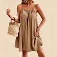 thumbnail image 4 of ClodeEU Women's Spaghetti Strap Backless Tie Back Maxi Dress ,Solid Color Casual Loose Fit Summer Beach Vacation Dress Coffee,Women's Plus M, 4 of 8