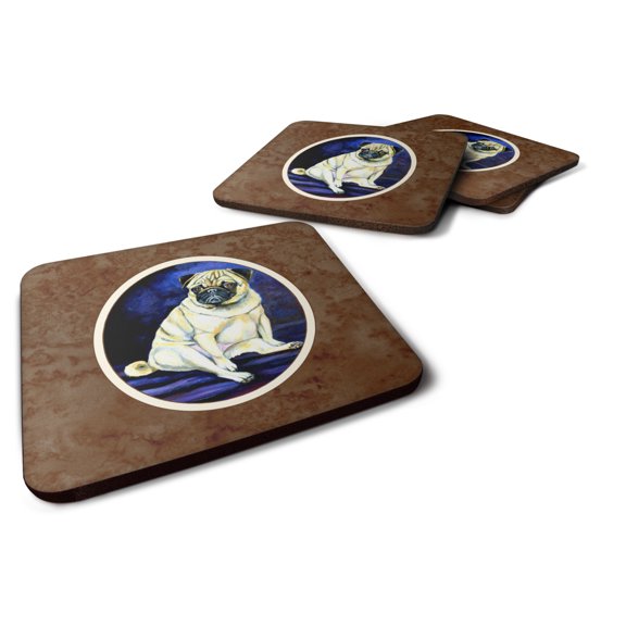 Carolines Treasures 7026FC Fawn Pug Penny for your thoughts Foam Coaster Set of 4 3 1/2 x 3 1/2 multicolor
