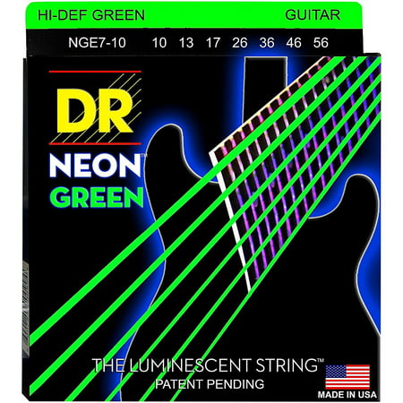 DR Strings Hi-Def NEON Green Coated Medium 7-String Electric Guitar Strings (10-56) Neon