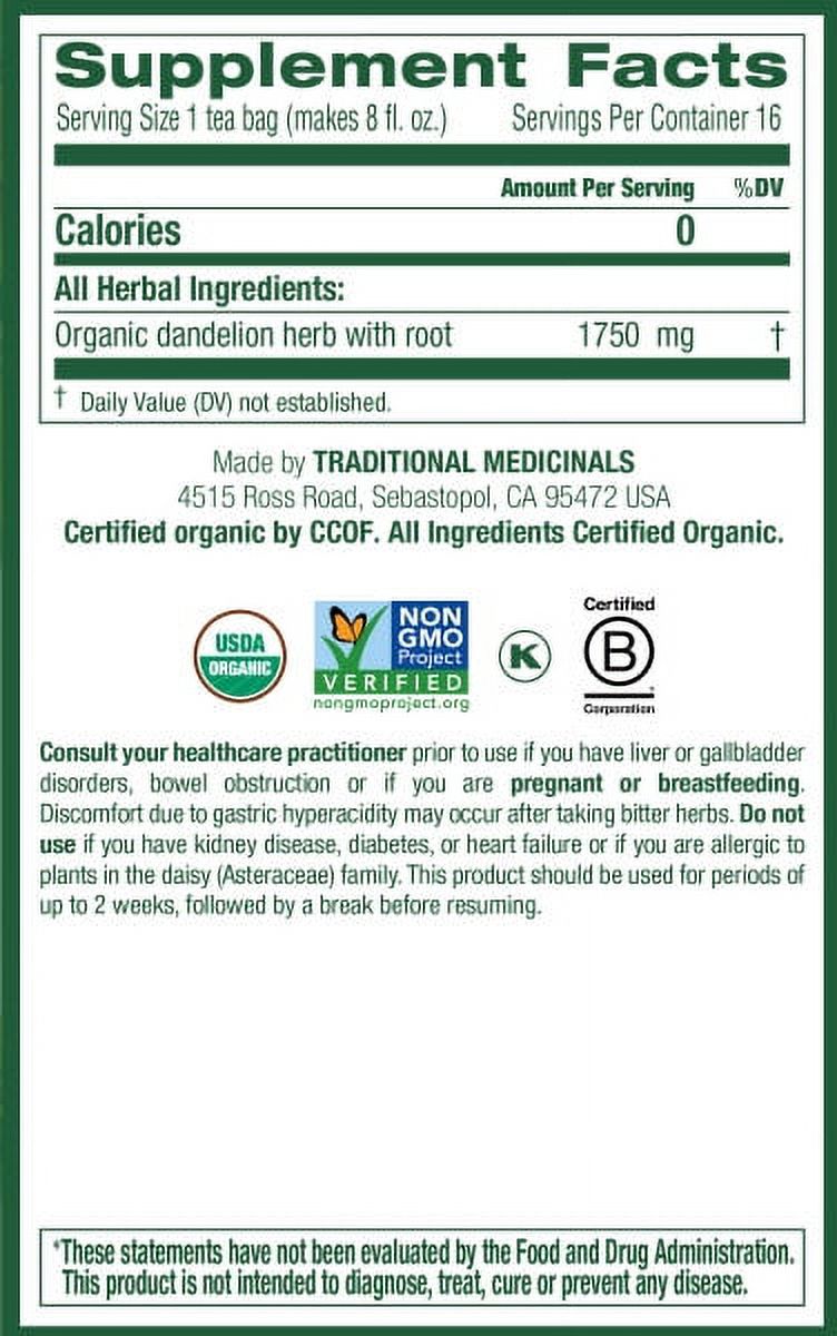 Traditional Medicinal Dandelion Leaf & Root, Organic Tea Bags, 16 Count - image 4 of 6