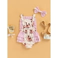 thumbnail image 4 of Arvbitana 0-18 Months Baby Girl Easter Romper Bunny Print Ruffled Flying Sleeve Jumpsuit Playsuit with Headband 2Pcs, 4 of 9