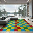 thumbnail image 2 of ODIKA 8'x10' Washable Area Rug Durable, Non-Slip Block Hopscotch Retro Storybook Rainbow Playful Interlocking Grid with Crisp Edges for Living Room, Under Sectional, Family, 2 of 7