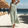 thumbnail image 6 of VBVC Women's Striped Ruffle Trim Sleeveless Maxi Dress , Summer Casual Beach Loose Dress For Women , Ladies' Vacation Long Dress with Pockets,Green,S-3XL, 6 of 6