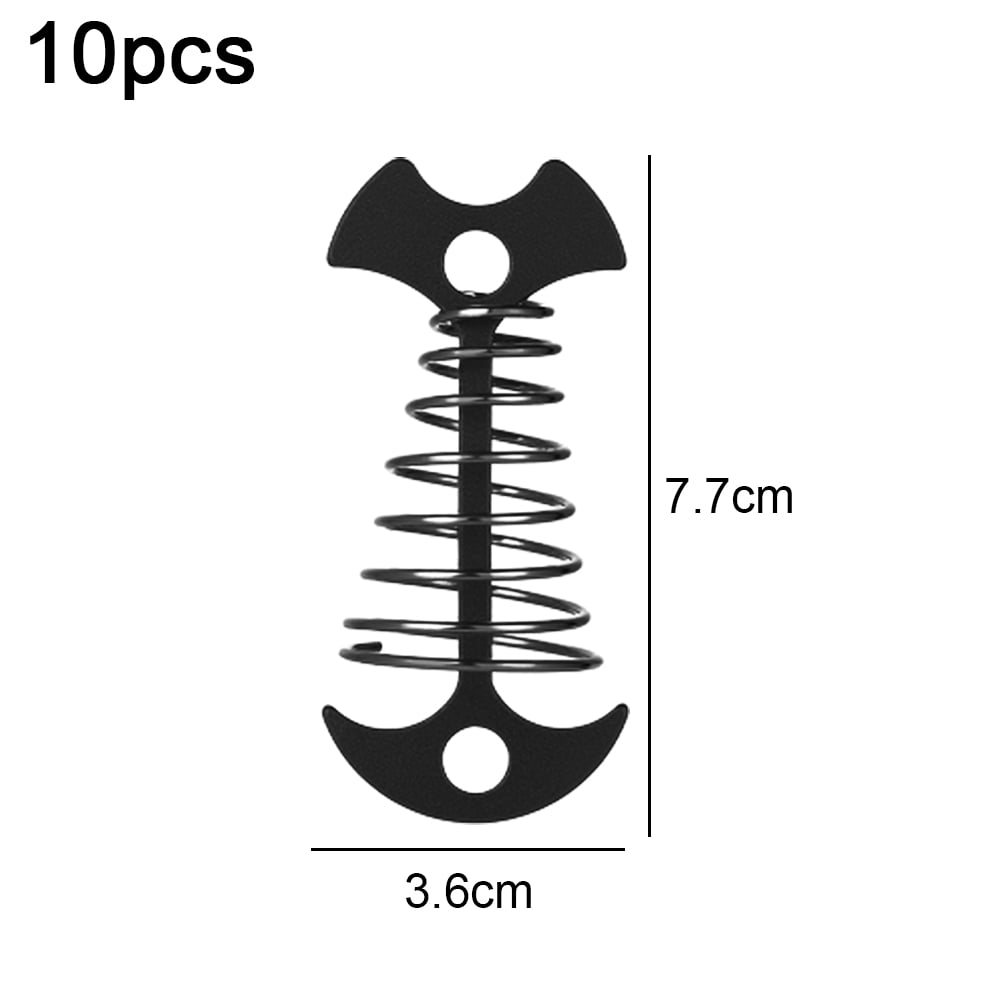 10PCS Deck Anchor Pegs, Windproof Aluminum Alloy Fishbone Tent Stakes Spring Buckle, Portable Nail-black