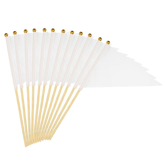 Uxcell 8x3 Inch Mini Pennant Flags, 25 Pcs Wooden Pole Small Handheld Flag for DIY Celebration Sports,White