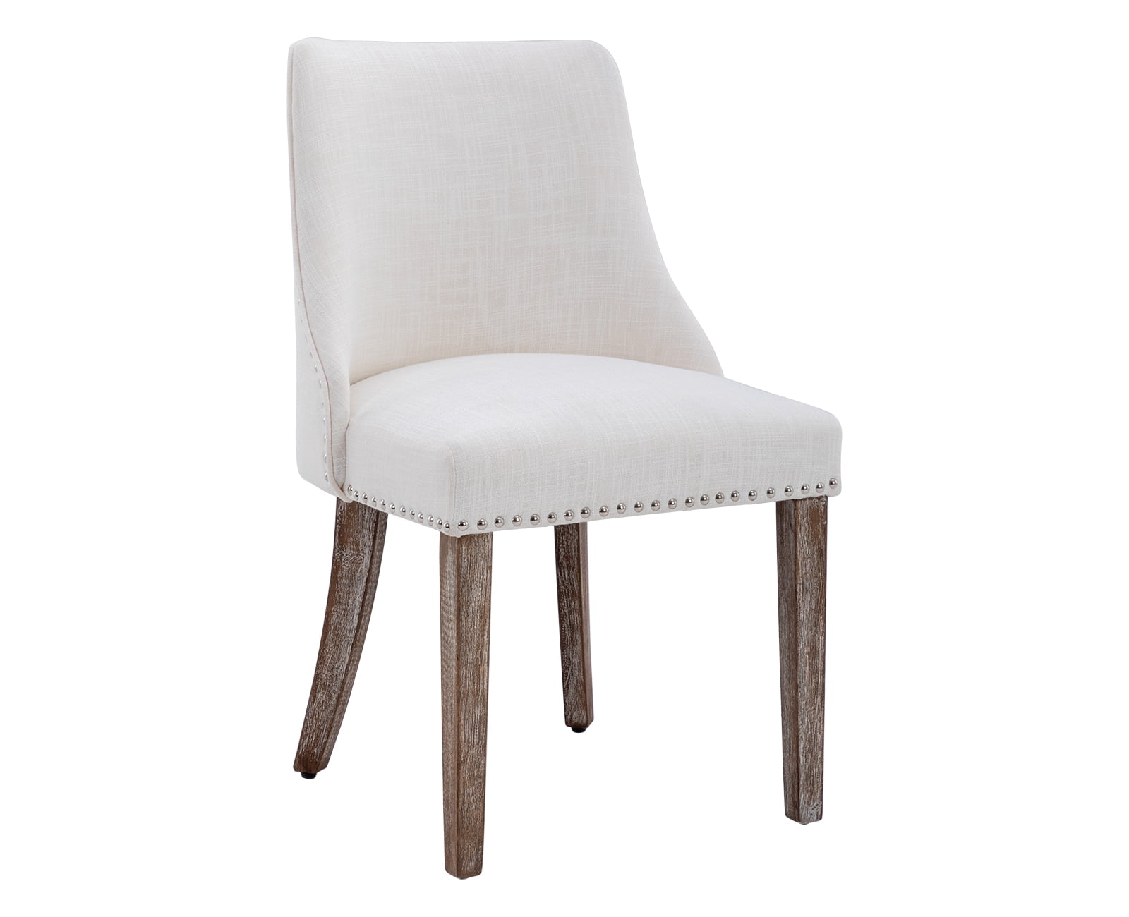 Guyou Dining Chairs Set of 2, Mid Century Modern Linen Upholstered Farmhouse Side Chairs with Nailhead and High Back for Kitchen Restaurant, Cream
