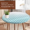 thumbnail image 4 of Aqua Ombre Stripe Round Tablecloth, Fitted Table Cover with Elastic for 45"-54" Round Tables, Modern Abstract Art Gradient Striped Table Cloth Outdoor Indoor Dinning Party Waterproof Tablecloths, 4 of 7