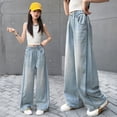 thumbnail image 6 of PLHWHYQ Toddler Girls Fashion Cute Personality Pants Elastic Waist Wide Leg Jeans Casual Demin Pants with Pockets Comfort Wear Blue 15-16 Years, 6 of 9