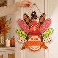 thumbnail image 3 of Thanksgiving Turkey Hanging Decoration, Printed Textile-Style Fall Ornament with Patterned Tail Feathers, Seasonal Text Banner, Acorn and Leaf Details for Door or Wall Decor, 3 of 4