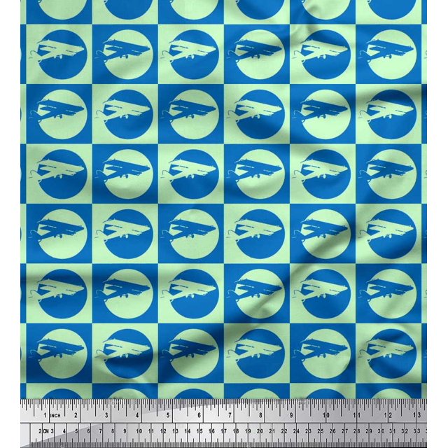 Soimoi Moss Georgette Fabric Circle & Airplane Transport Fabric Prints by Yard 42 Inch Wide