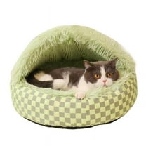 Taotanxi Cat Bed Hooded Plush Nest with Self-Warming Cozy Cave, Calming Anti-Anxiety Pet Bed for Indoor Cats & Small Dogs, Removable Washable Cover & Waterproof Bottom - Green