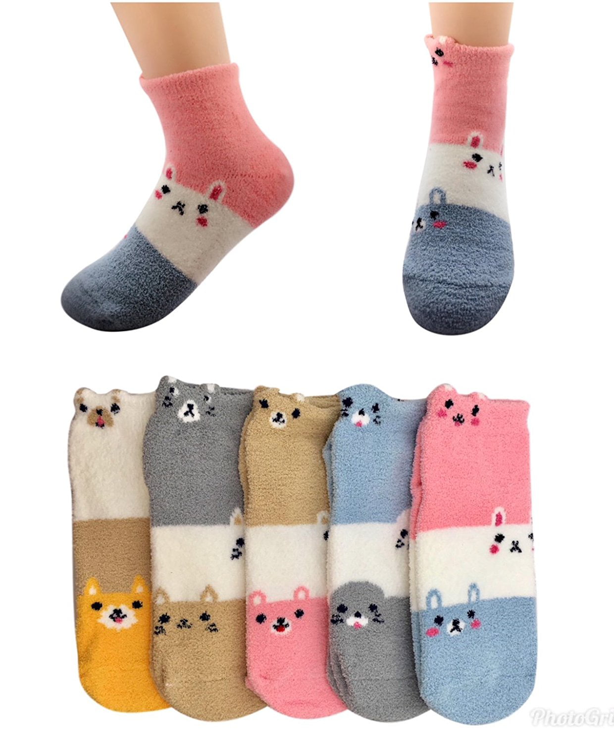 GYT Fuzzy Warm Women Socks, 5 Pairs Cute Animal Ankle Socks, Stocking ...