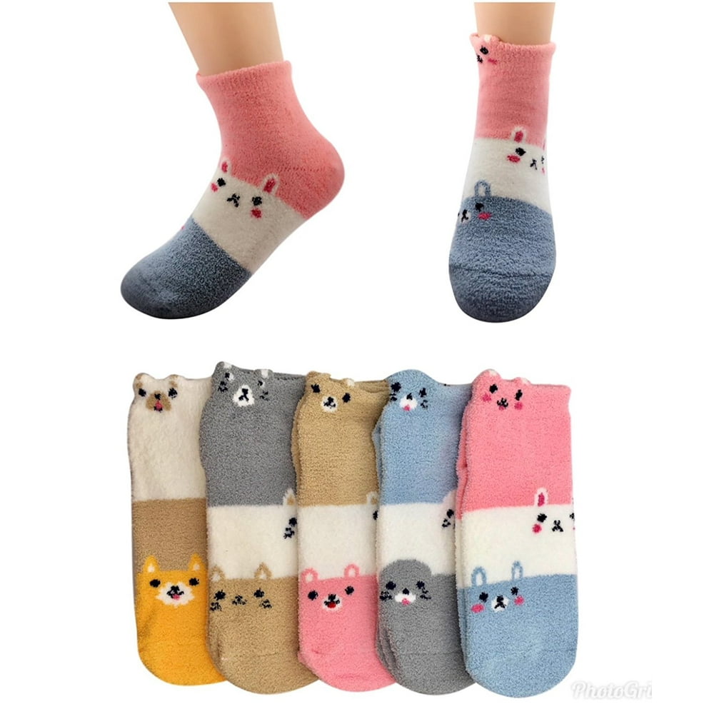 Christmas - GYT Fuzzy Warm Women Socks, 5 Pairs Cute Animal Ankle Socks ...