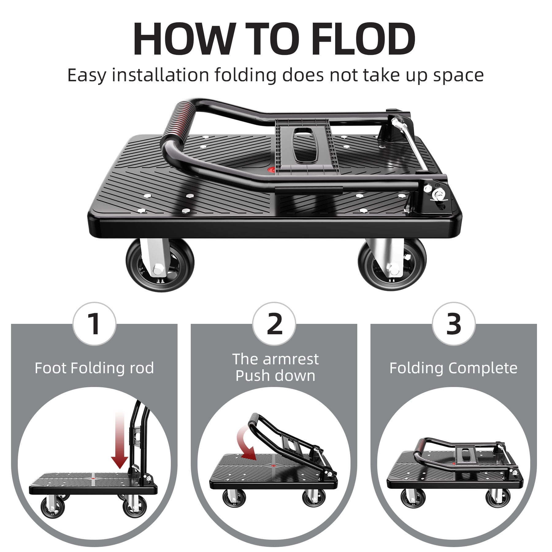 Foldable Push Cart Platform Cart,Moving Platform Hand Truck,Foldable for Easy Storage and 360 Degree Swivel Silent Wheel.(660 lbs)