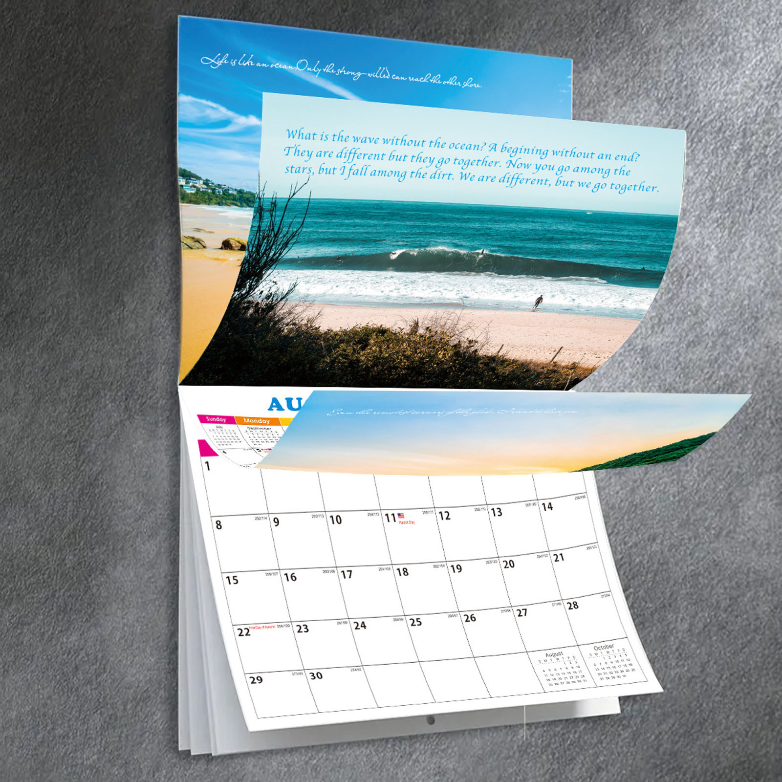A3 Size July 2024 - Ju Ne 2025 Seascape English Wall Calendar USA And