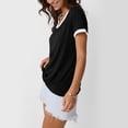thumbnail image 6 of Womens Tops Casual Gradient T-Shirt Comfy Loose Tees V-Neck Tunic Top Short Sleeve Shirts Stripe Side Split Pullover Blouse(Black,S), 6 of 8